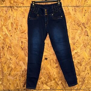 Y2K Dark Wash Denim Skinny Jeans Braided Knot Accent Streetwear Hip Hop Junior 5